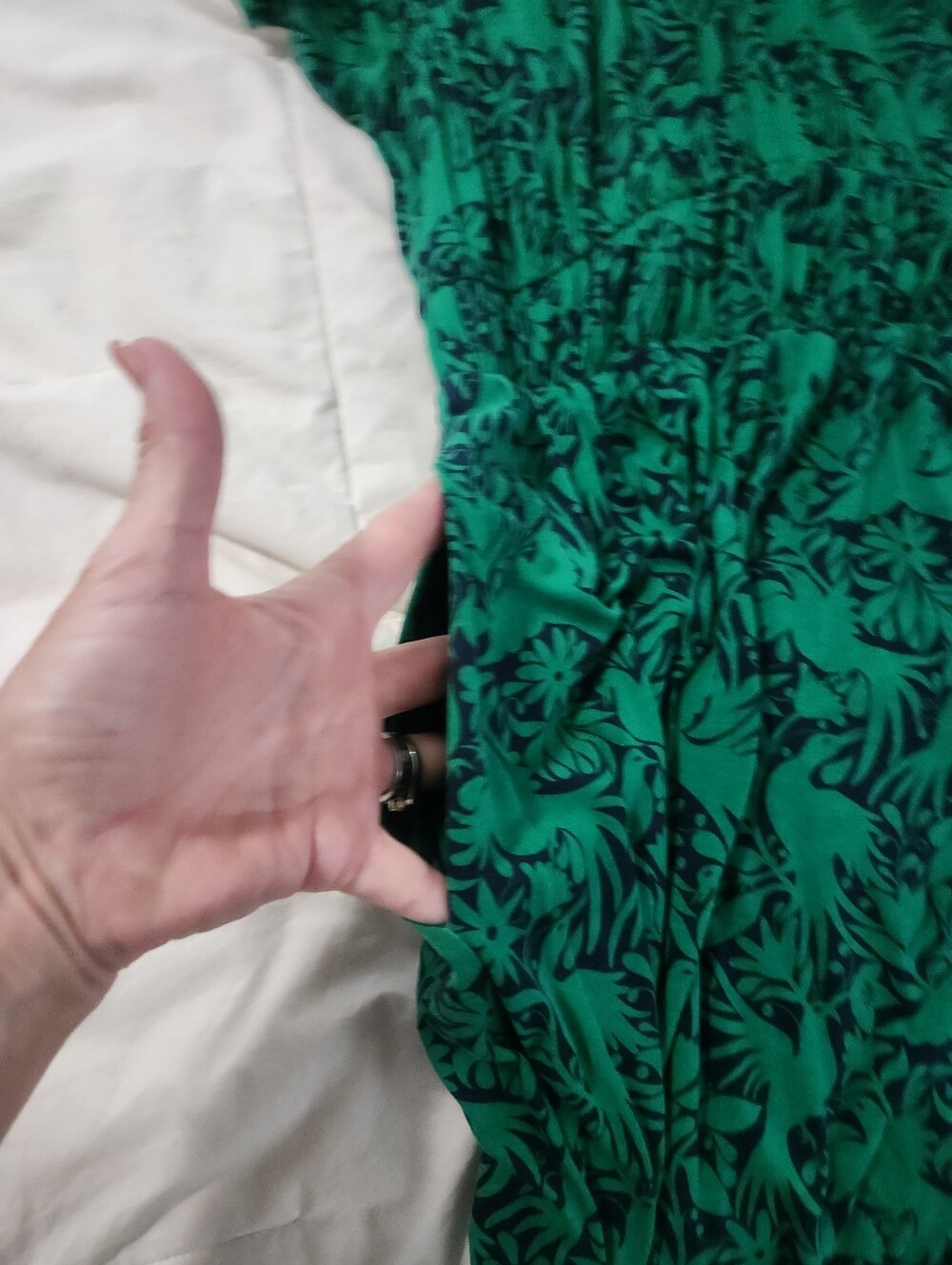 Boden Green Navy Blue Floral Jersey Midi Dress Short Sleeve Empire Waist US 10 - Picture 5 of 11